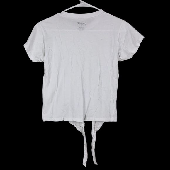 On Fire White Tie Front T-Shirt, Soft Cotton Closet Staple, Boho, Gypsy SZ M - Picture 4 of 5